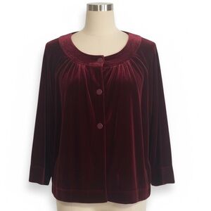 Joanna Burgundy Velvet Button Front Cardigan Coat Top XL – Romantic Holiday Glam